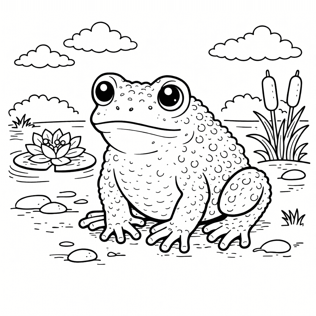 Kröte am Teichufer - Ausmalbild
