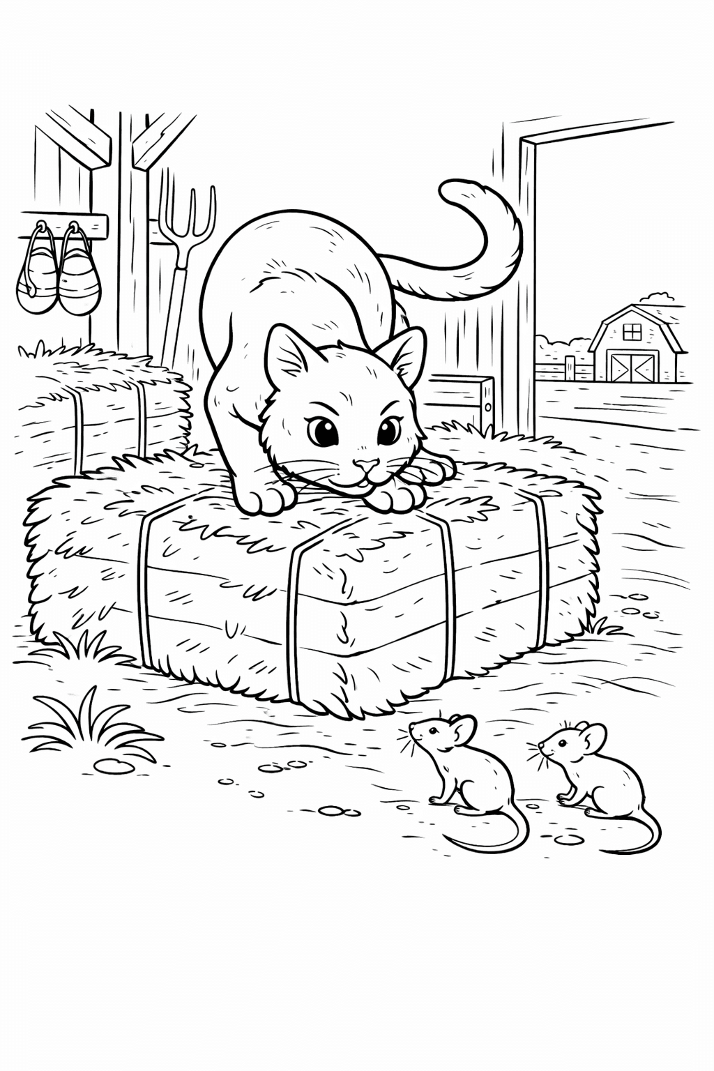 Katze im Heu - Ausmalbild