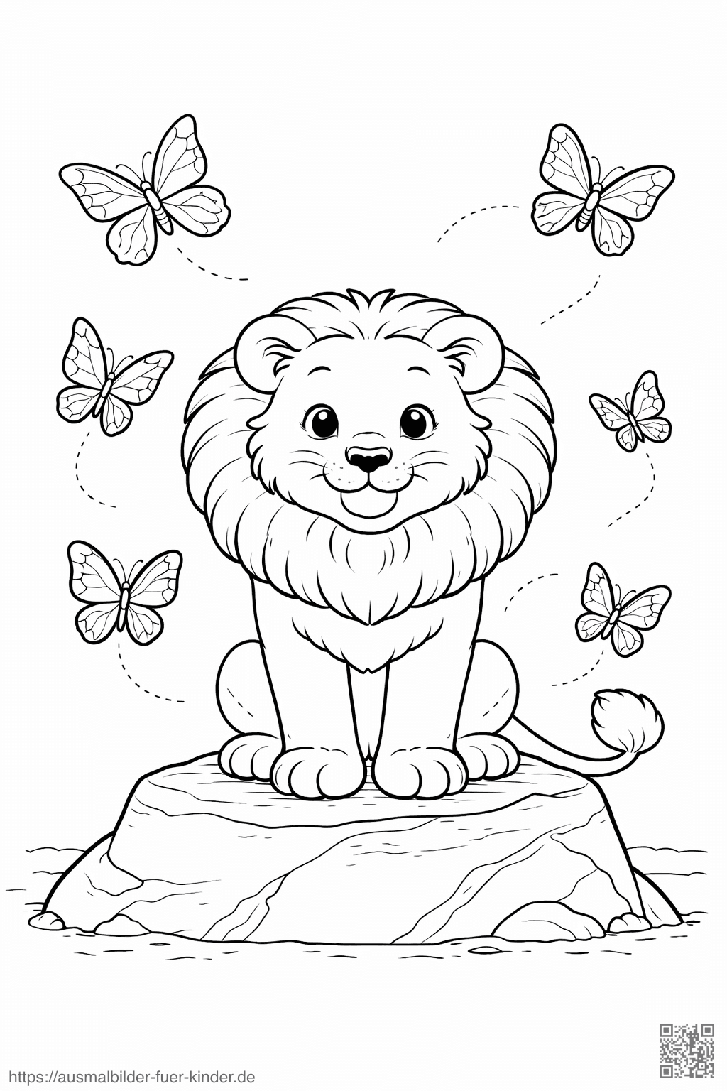 Löwe mit Schmetterlingen zum Ausmalen - Ausmalbild Löwe mit Schmetterlingen zum Ausmalen - Ausmalbild