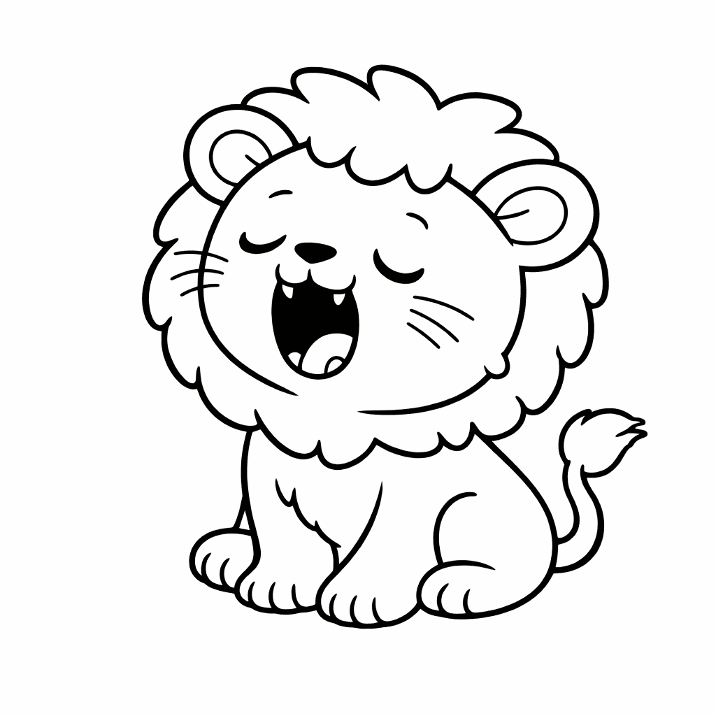 Löwenbaby gähnt zufrieden - Ausmalbild