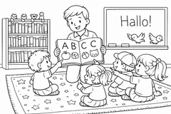 Fröhlicher Unterricht mit ABC-Lernen - Ausmalbild