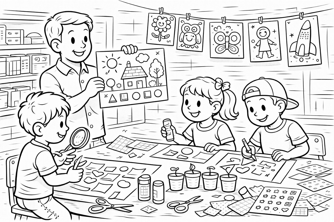 Kunstprojekttag im Klassenzimmer - Ausmalbild