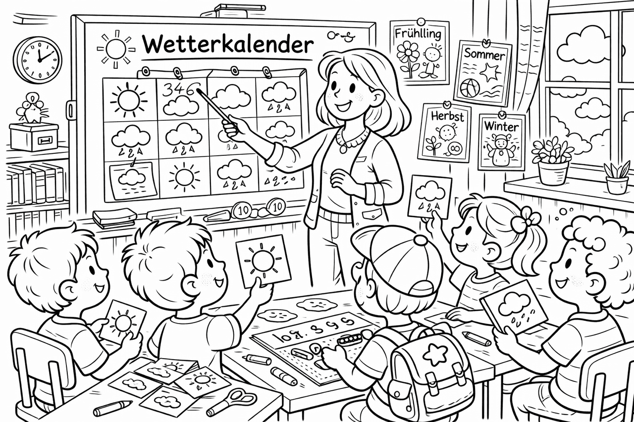 Wetterkunde im Klassenzimmer - Ausmalbild