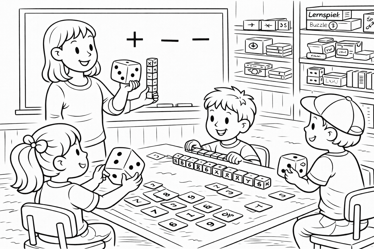 Zahlen lernen im Klassenzimmer - Ausmalbild Zahlen lernen im Klassenzimmer - Ausmalbild