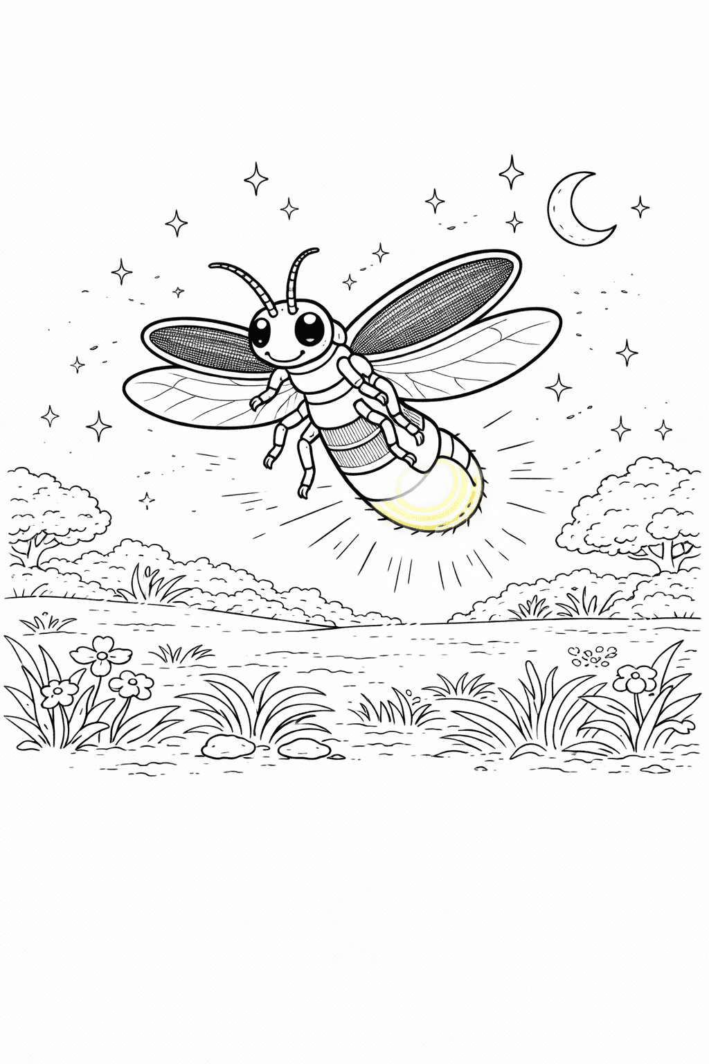 Leuchtkäfer in der Nacht - Ausmalbild