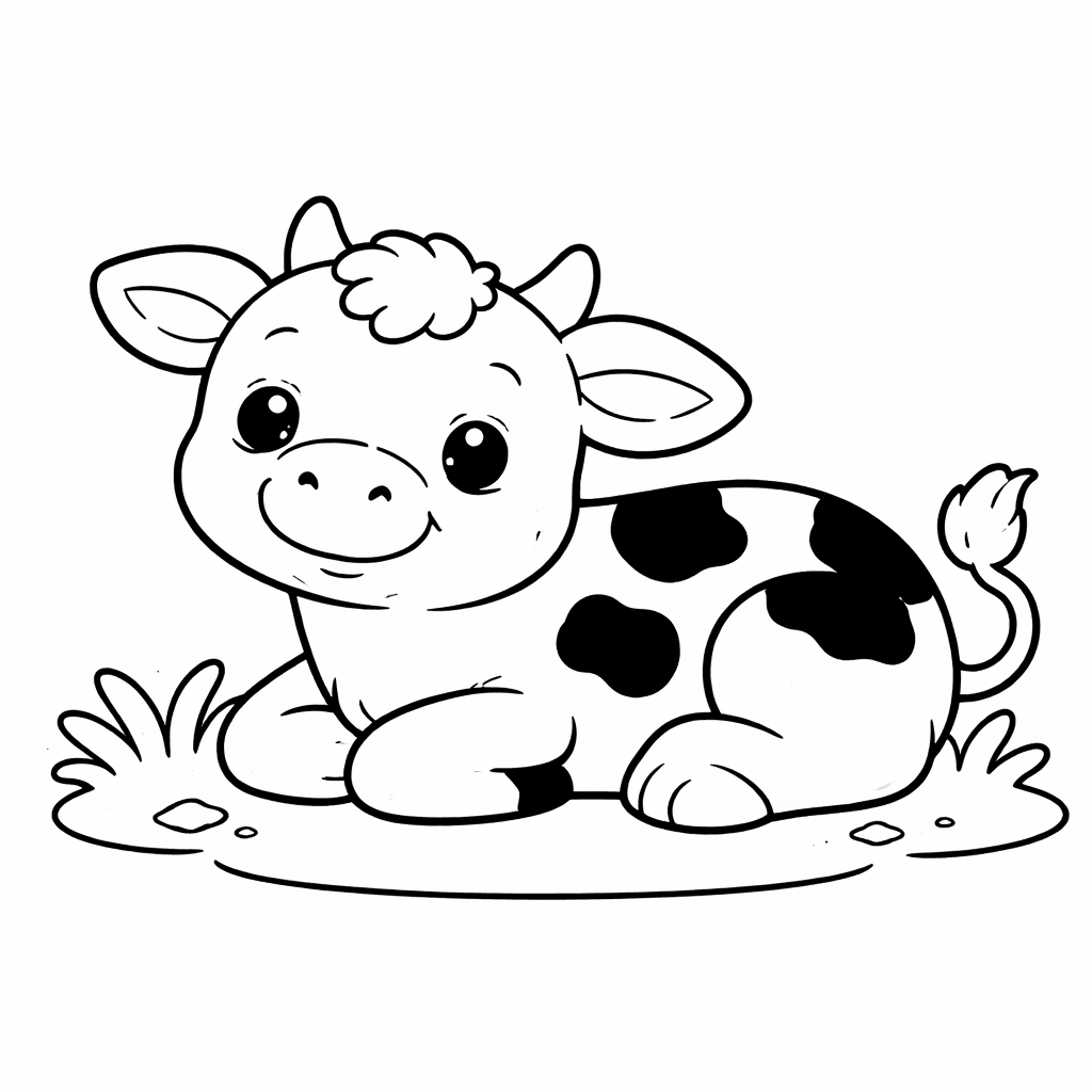 Liegendes Kälbchen im Gras - Ausmalbild