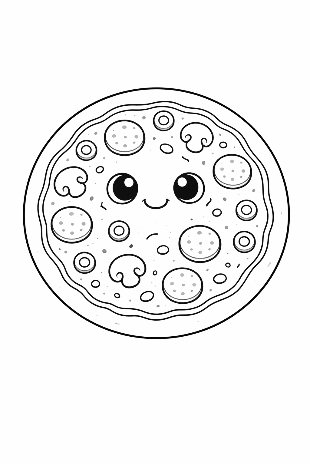 Lustige Pizza Mit Gesicht - Ausmalbild