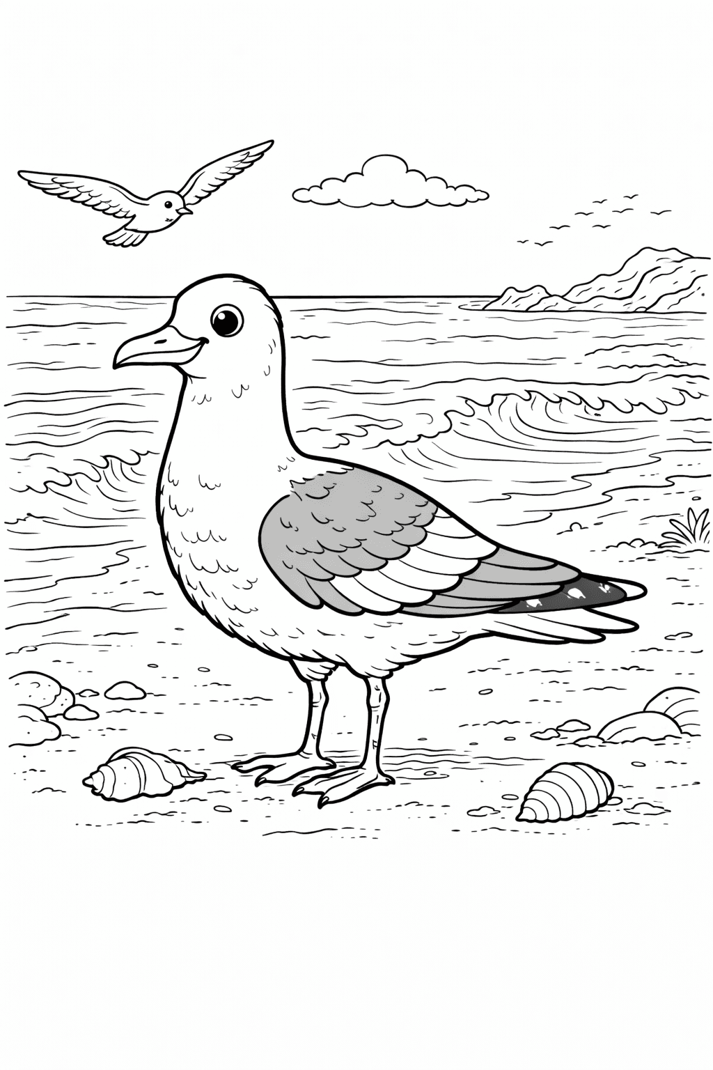 Möwe am Strand - Ausmalbild