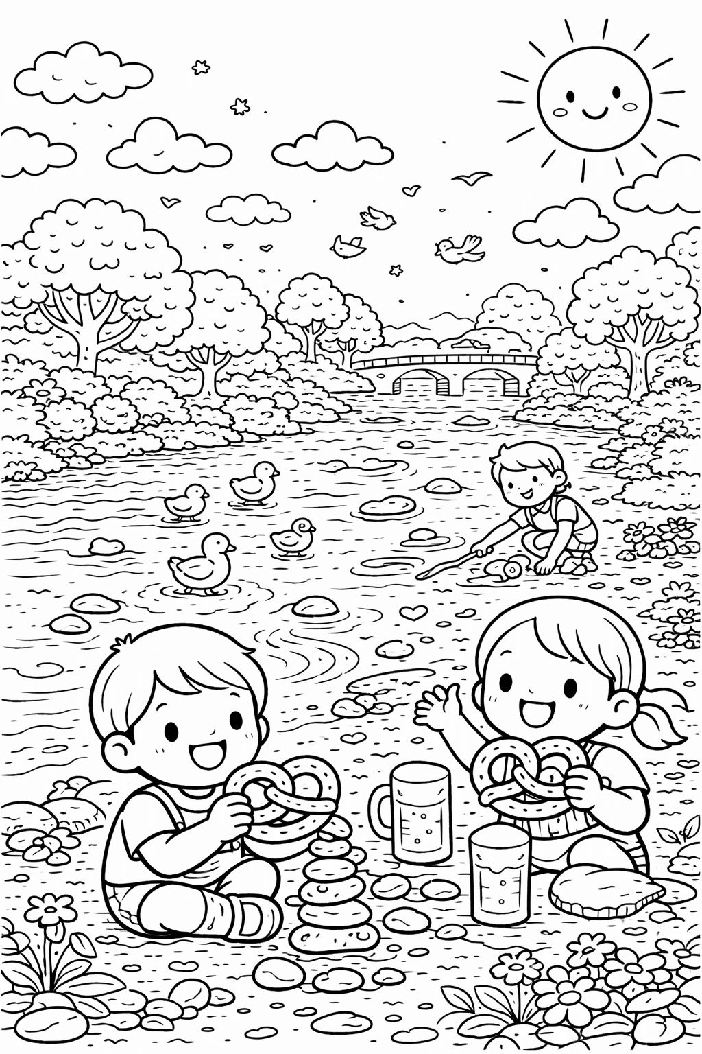 Steinturm-Bauen am Flaucher - München Ausmalbild