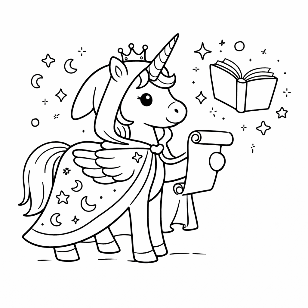 Magischer Alicorn Mit Zauberbuch - Ausmalbild