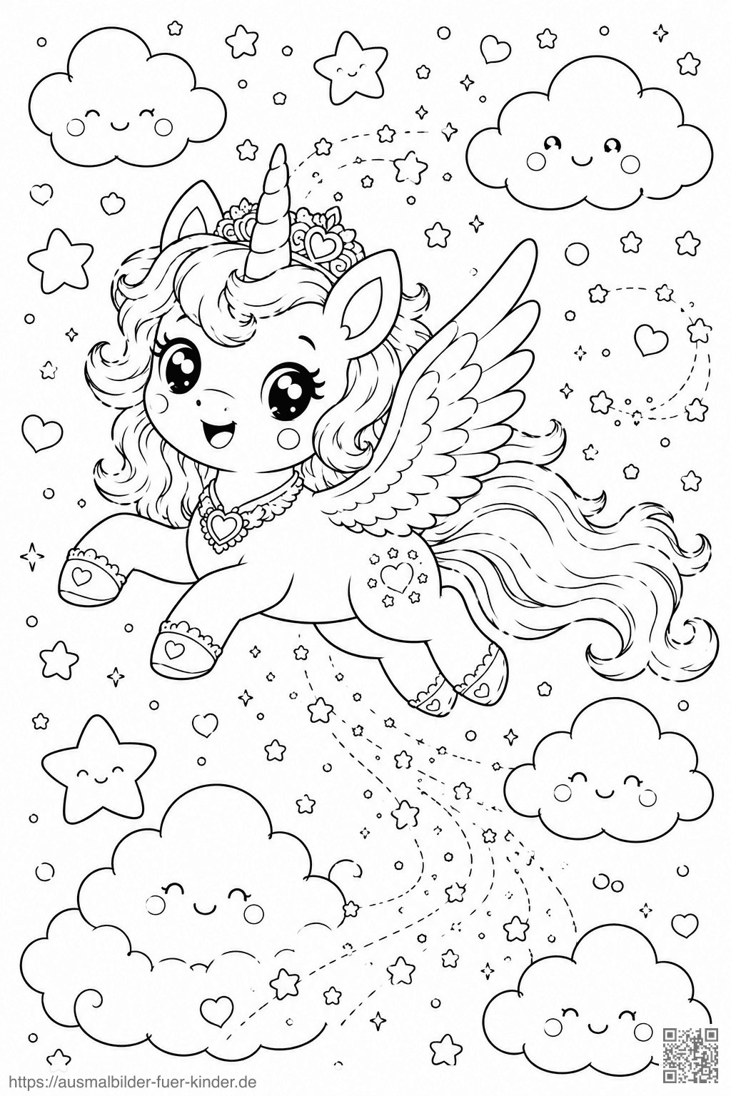 Magisches Einhorn im Sternenhimmel - Ausmalbild Magisches Einhorn im Sternenhimmel - Ausmalbild