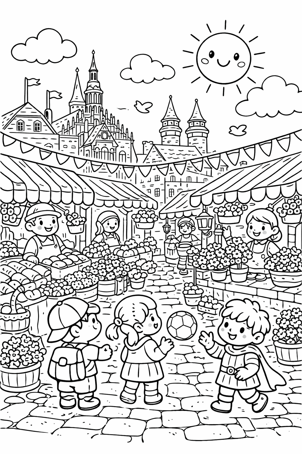 Bunter Markt in Nürnberg - Ausmalbild