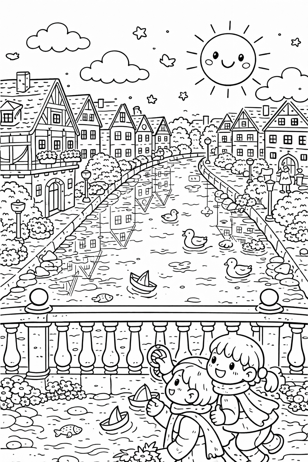 Papierboote auf der Pegnitz - Nürnberg Ausmalbild