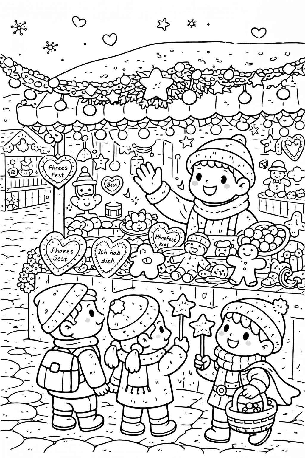 Nürnberger Christkindlesmarkt Winter - Ausmalbild