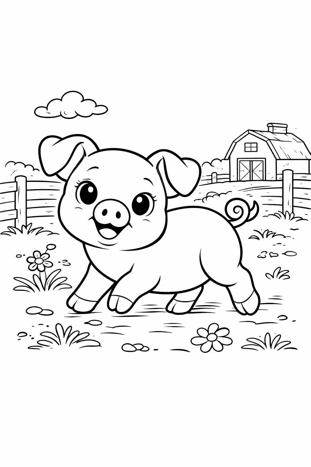 Ferkel auf Bauernhof - Ausmalbild