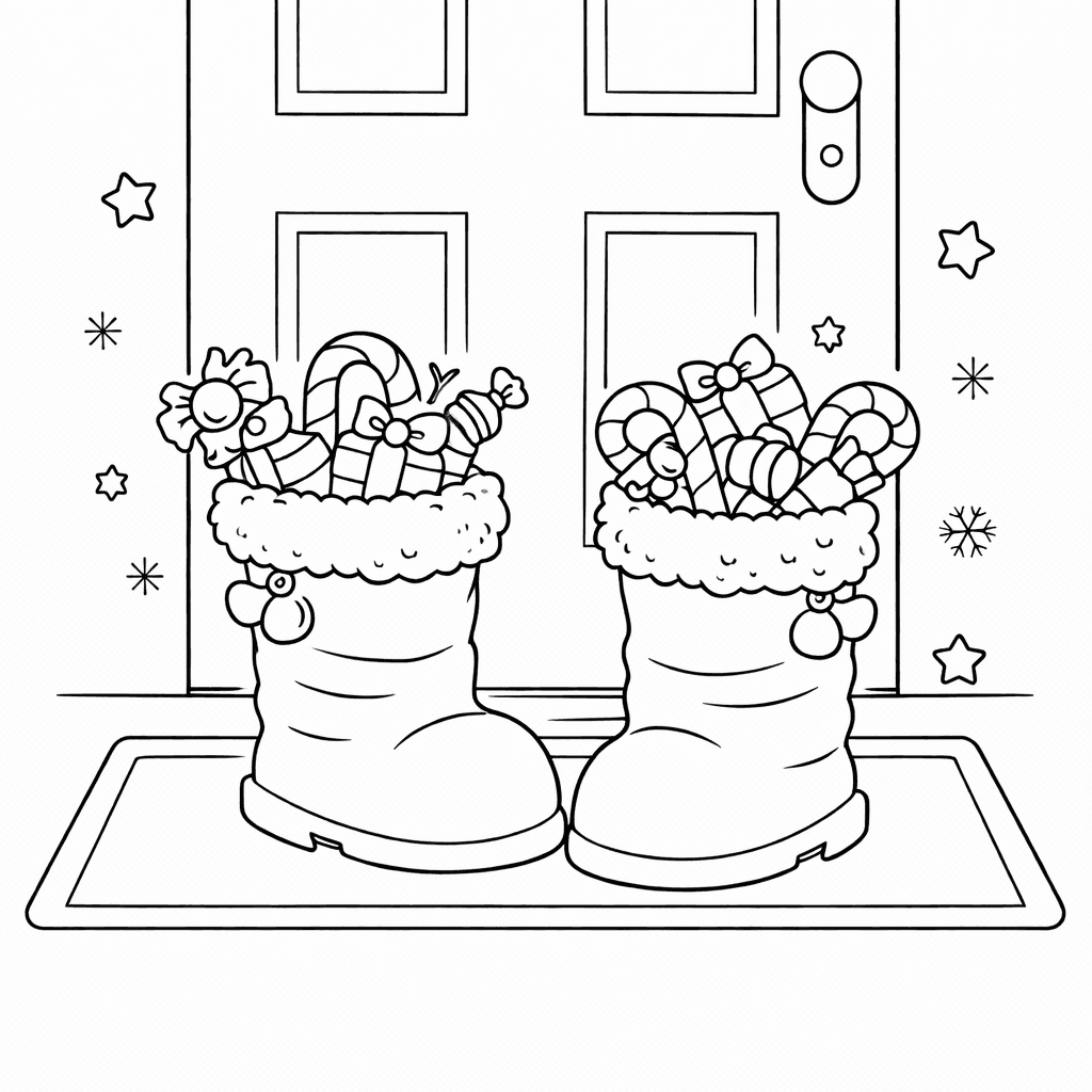Nikolaus Stiefel Vor Der Tür - Ausmalbild