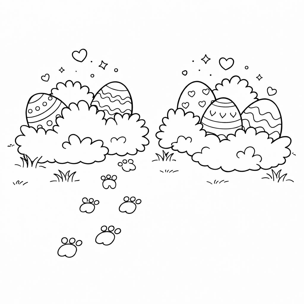 Ostereiersuche im Garten - Ausmalbild