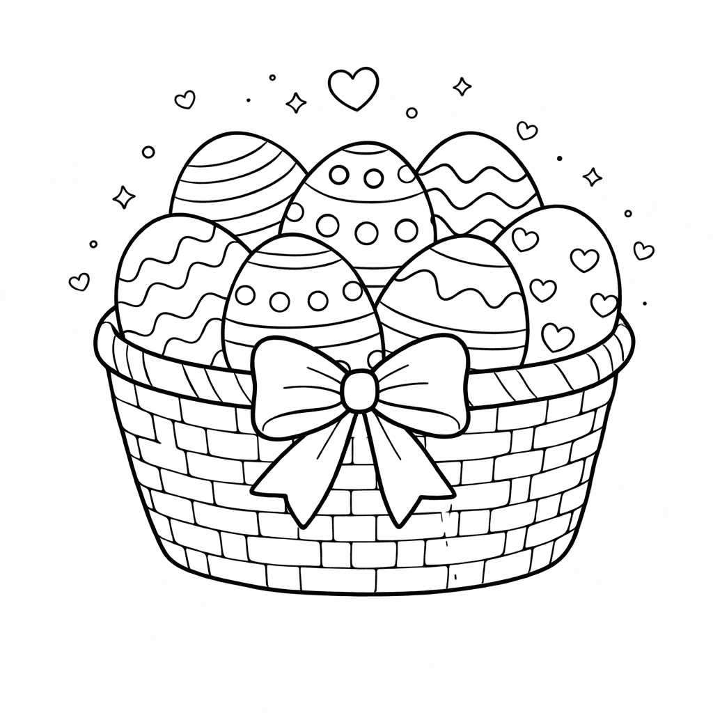 Osterkorb mit bunten Eiern - Ausmalbild