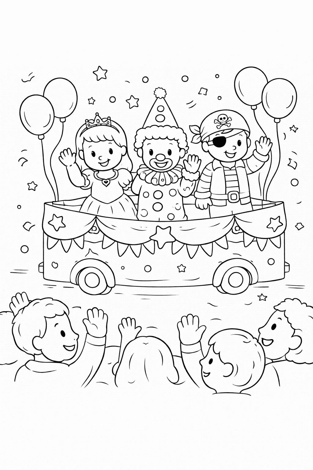 Paradenfest Mit Fröhlichen Kindern - Ausmalbild