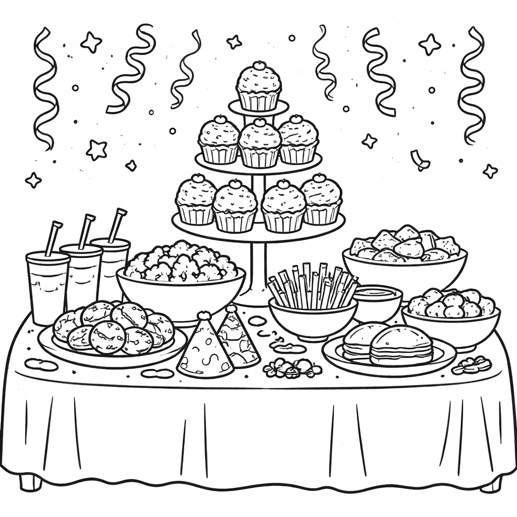 Partybuffet - Ausmalbild