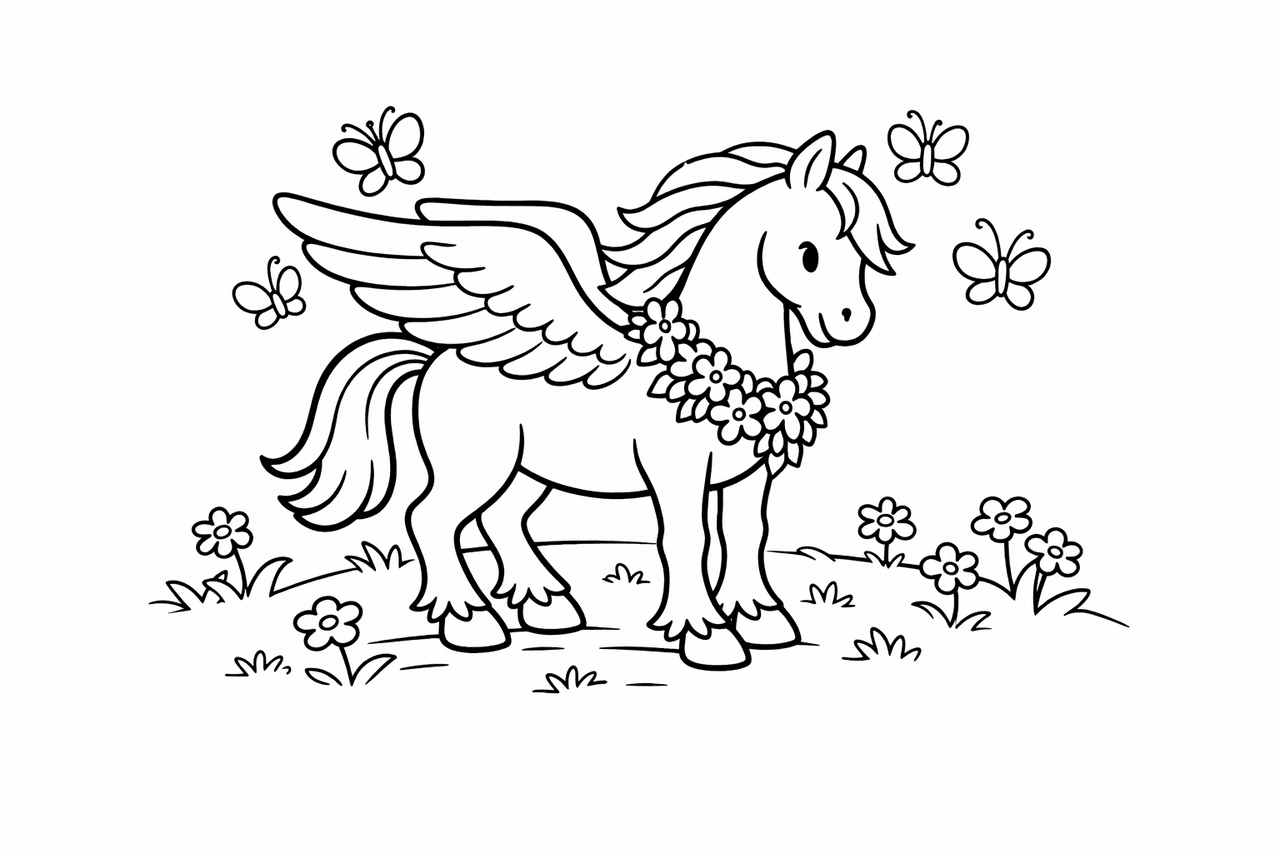 Pegasus Im Blumenwiesen Design - Ausmalbild