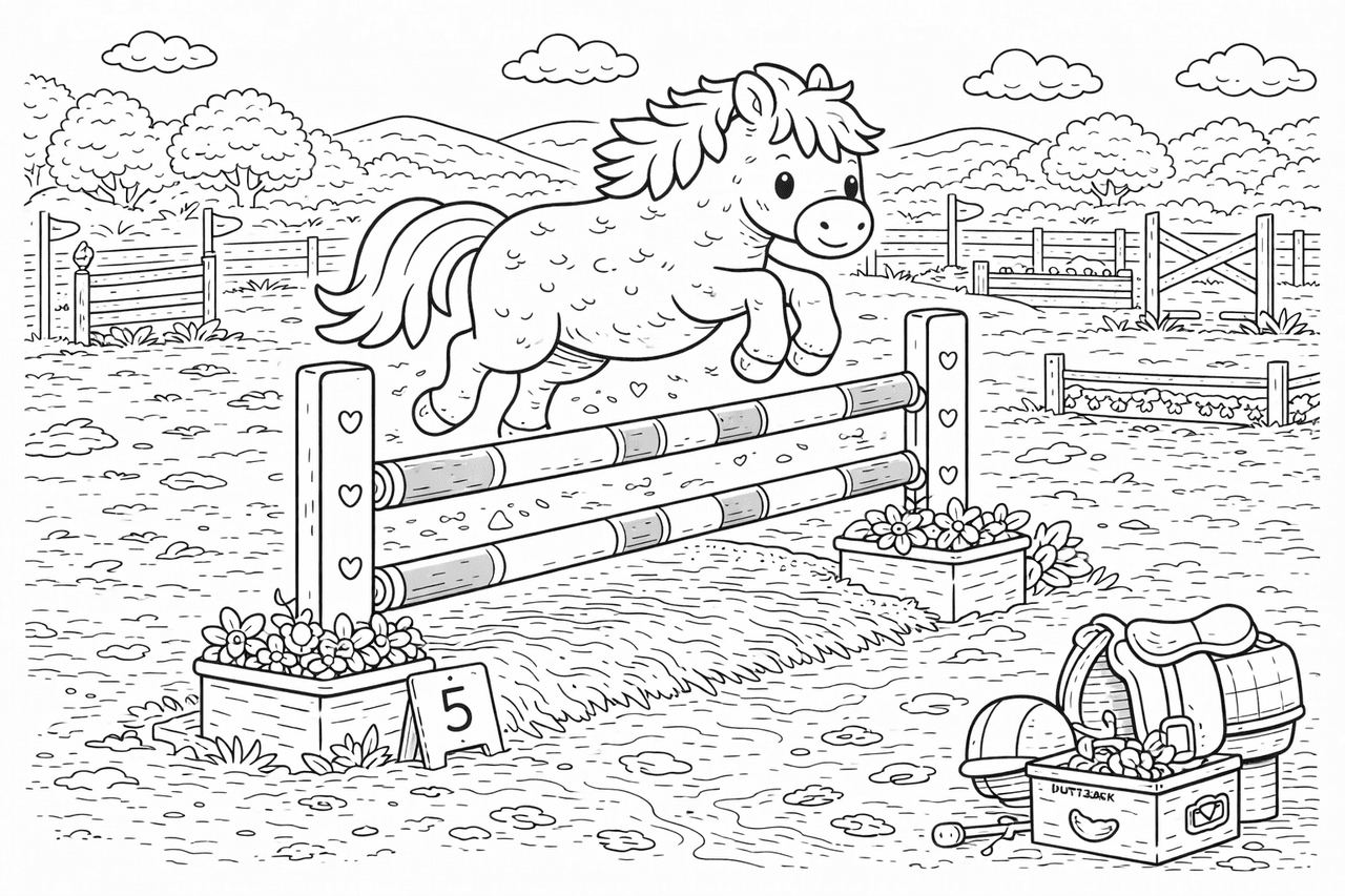 Springreiten - Ausmalbild