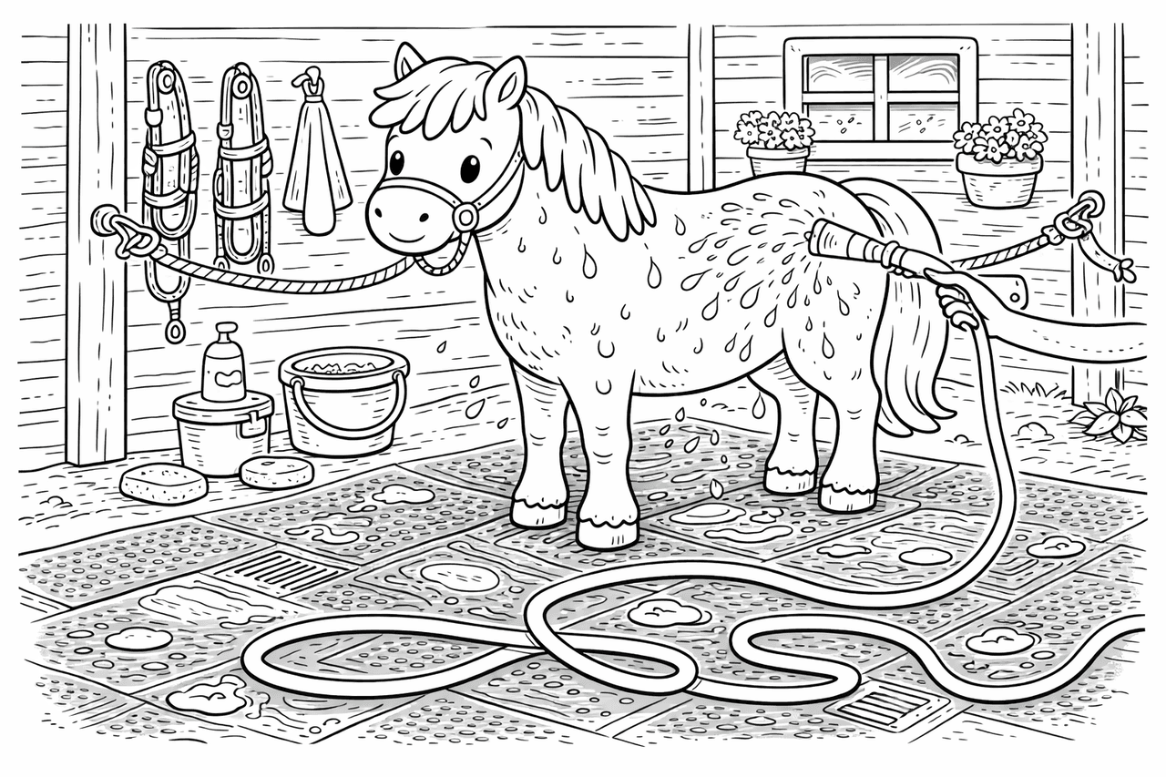 Pferd waschen - Ausmalbild