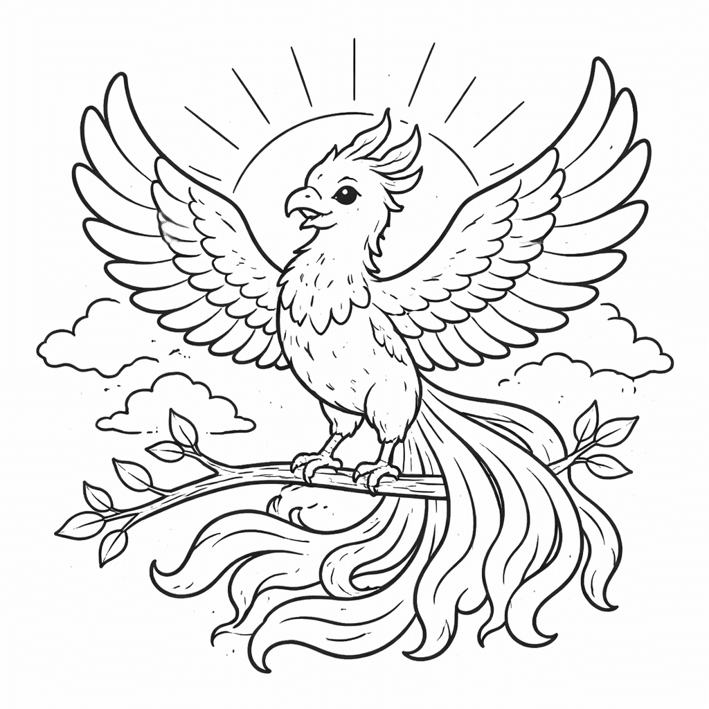 Phönix Auf Einem Starken Ast - Ausmalbild