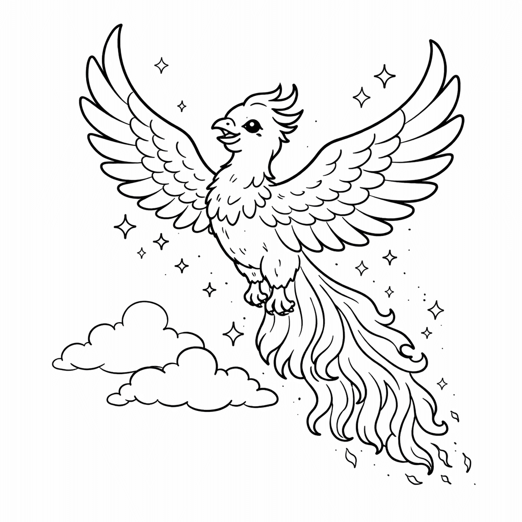 Phönix Fliegt Durch Den Himmel - Ausmalbild