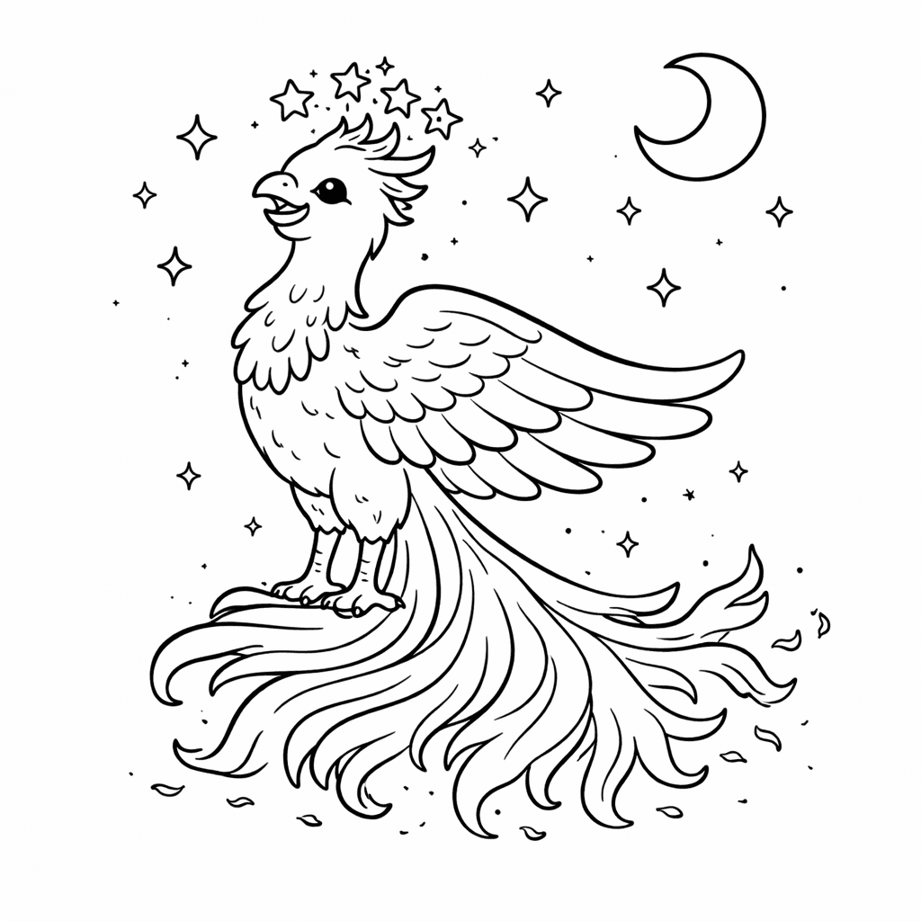 Phönix Mit Krone Und Sternen - Ausmalbild