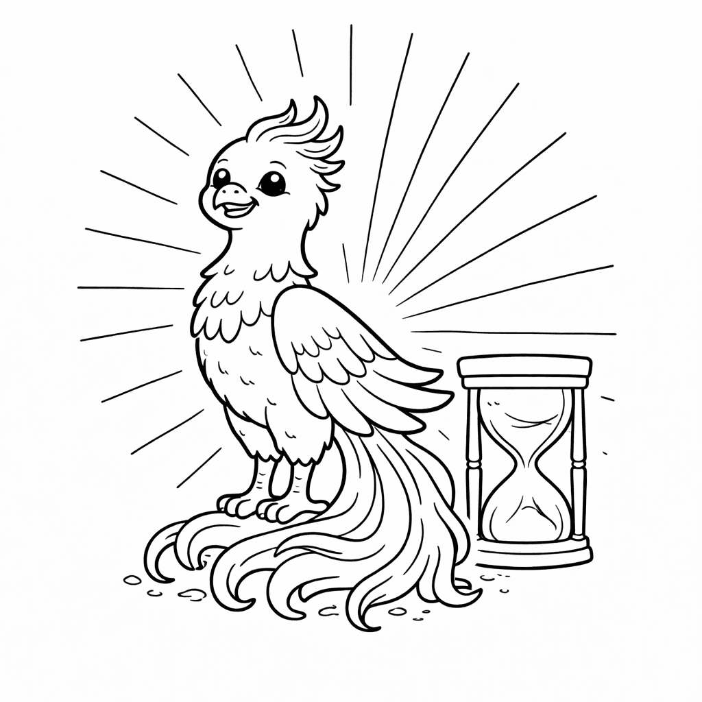 Phönix Und Zeit Im Fokus - Ausmalbild