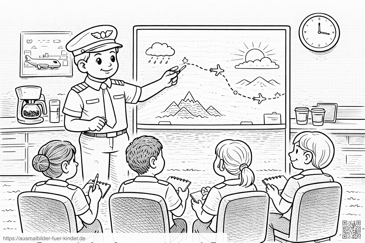 Briefing vor dem Flug - Ausmalbild
