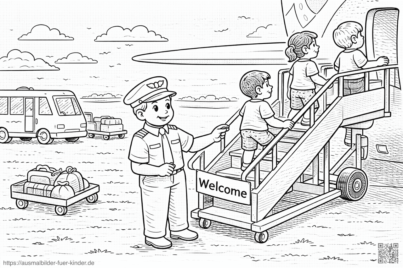 Flughafenabenteuer mit dem Piloten - Ausmalbild