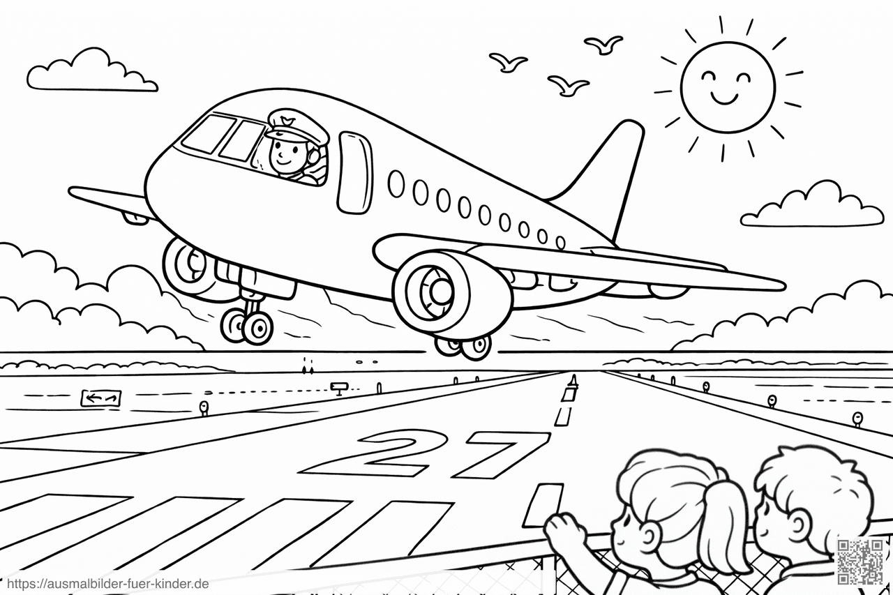 Flugzeugstart bei Sonnenschein - Ausmalbild