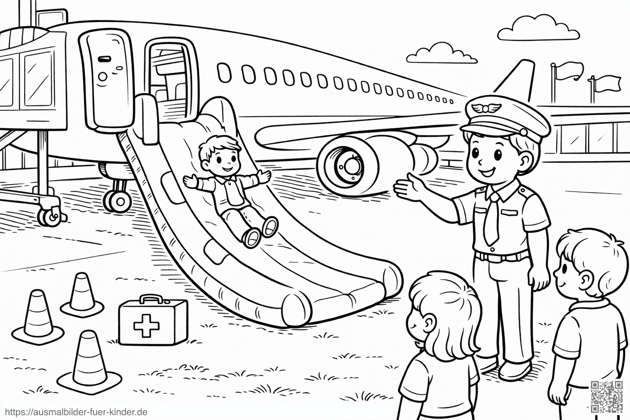 Notfall-Übung am Flughafen - Ausmalbild