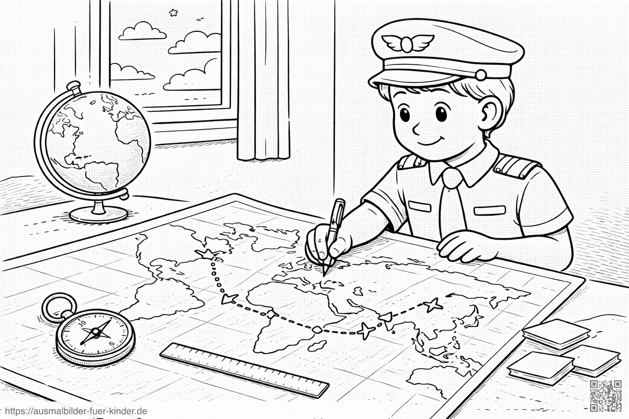 Pilot bei der Routenplanung - Ausmalbild