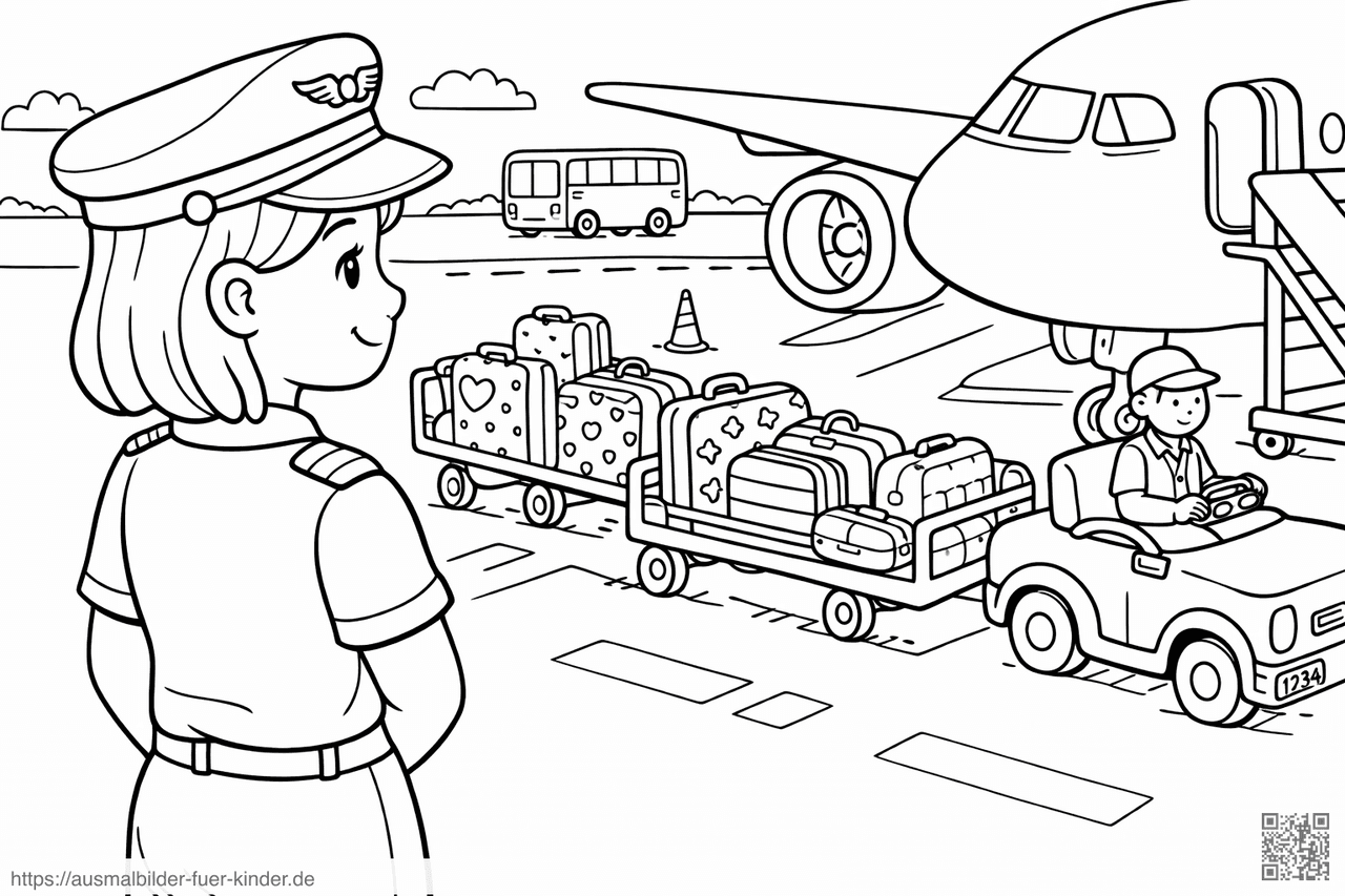 Pilot beobachtet Gepäckverladung am Flughafen - Ausmalbild