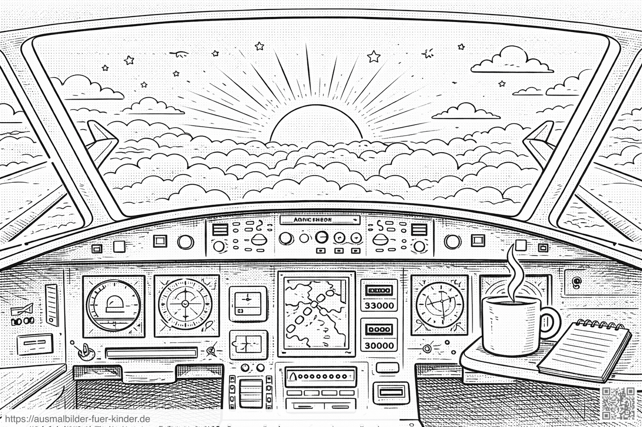 Sonnenaufgang über den Wolken - Pilot Ausmalbild