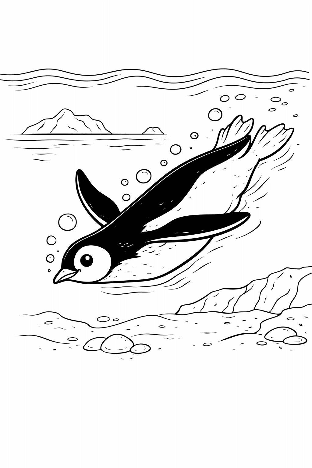 Pinguin unter Wasser - Ausmalbild