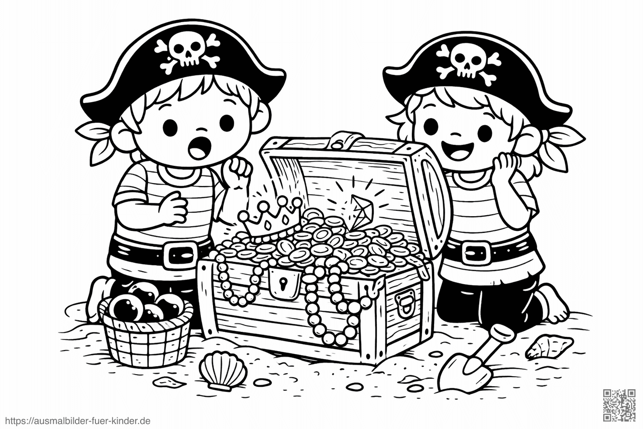 Piratenkinder entdecken einen Schatz - Ausmalbild Piratenkinder entdecken einen Schatz - Ausmalbild