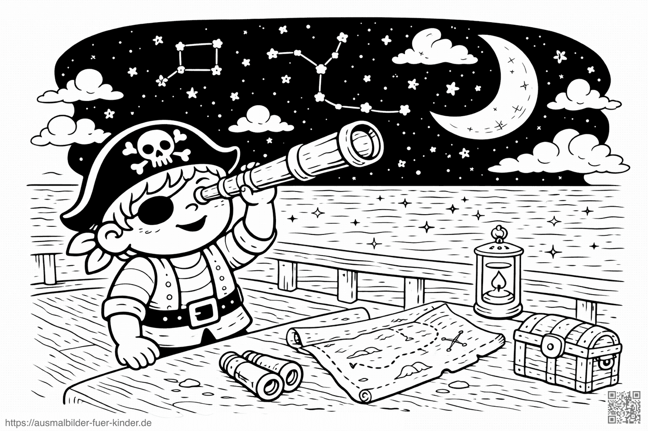 Piratennacht unter den Sternen - Ausmalbild