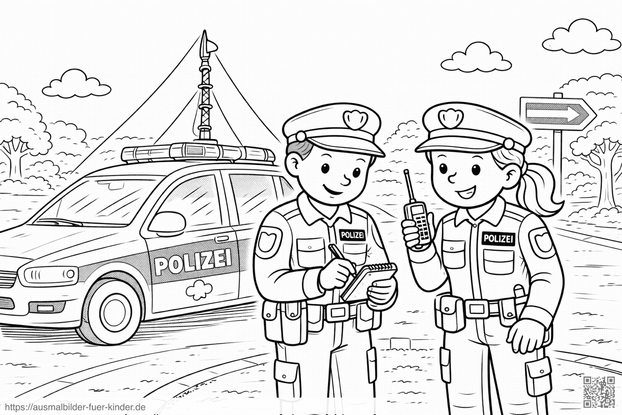 Polizei unterwegs an der Straße - Ausmalbild