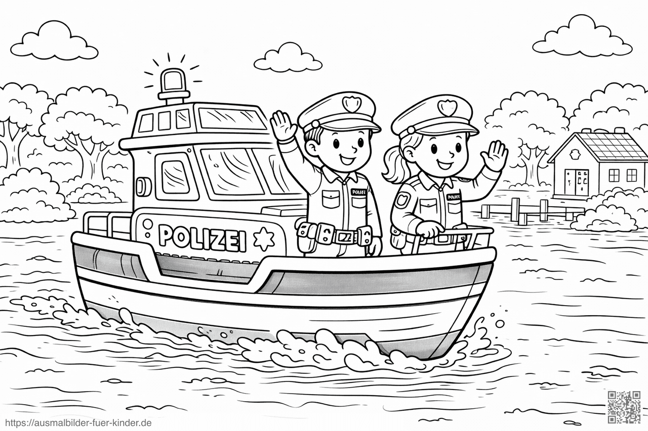 Polizei-Boot auf dem Fluss - Ausmalbild