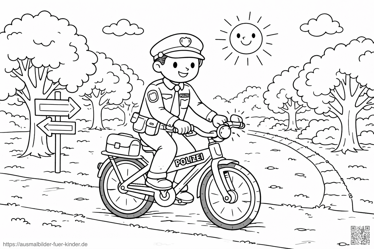 Polizeifahrt durch den sonnigen Park - Ausmalbild Polizeifahrt durch den sonnigen Park - Ausmalbild
