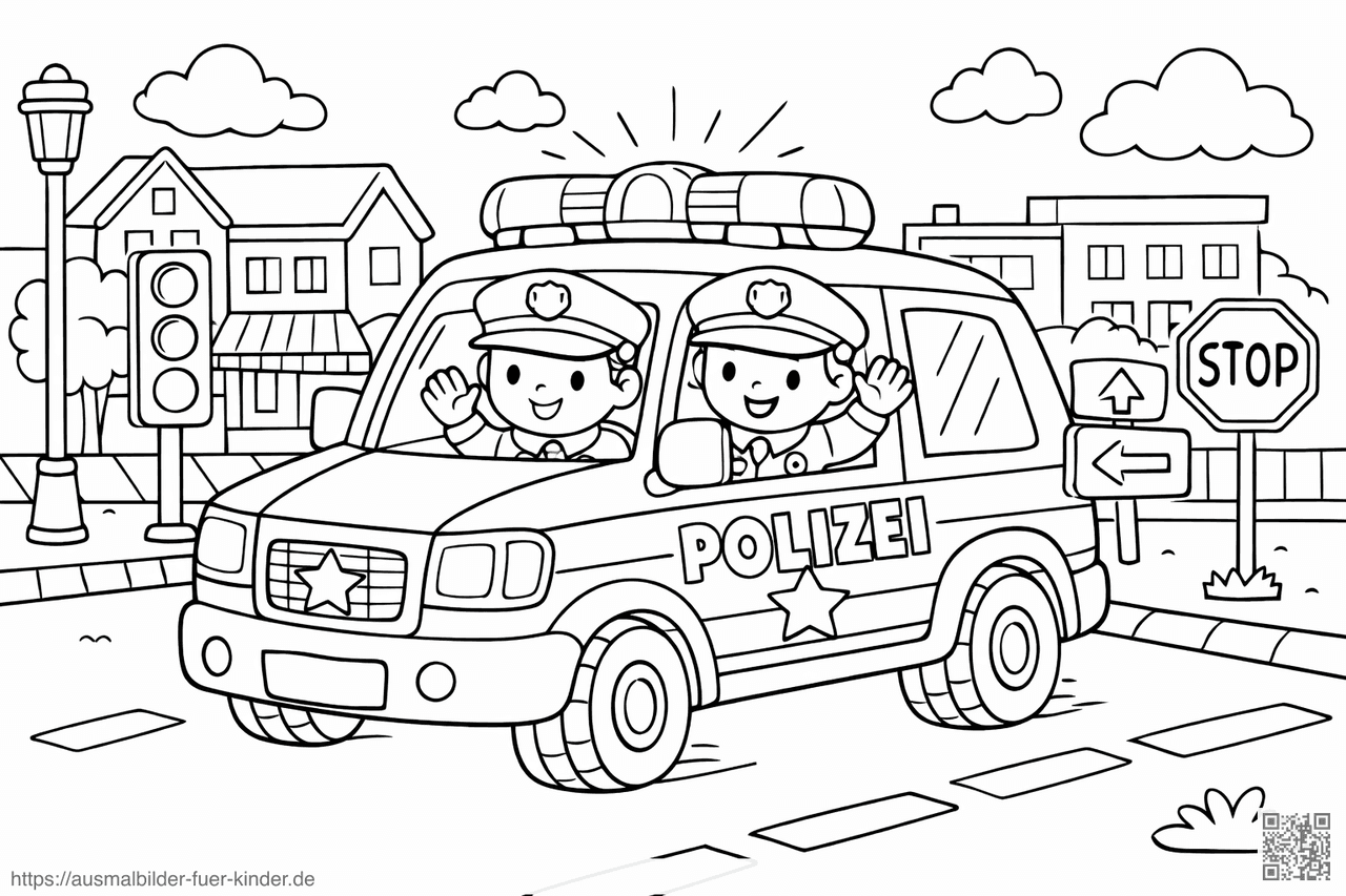 Polizeifahrt durch die Stadt - Ausmalbild Polizeifahrt durch die Stadt - Ausmalbild