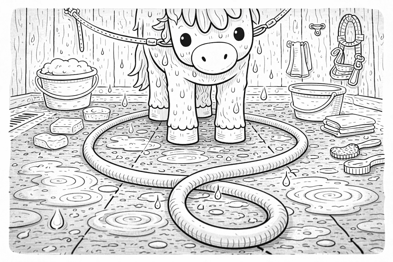 Pony waschen - Ausmalbild
