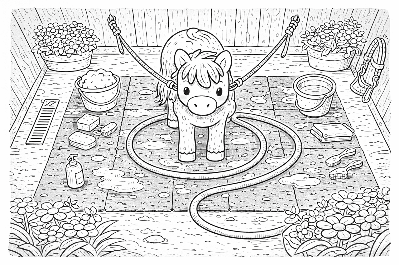 Pflege im Stall - Ausmalbild