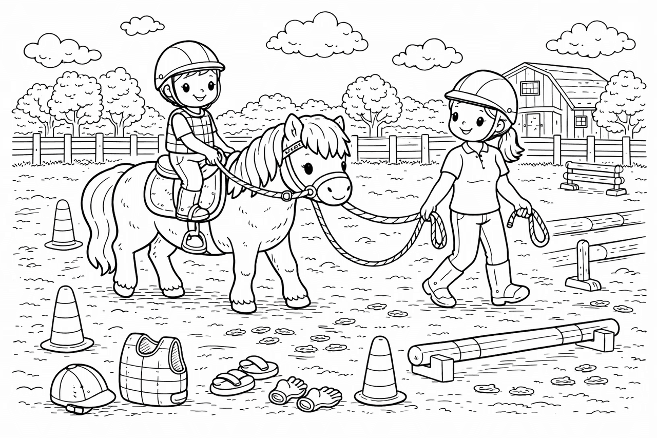 Ponyreiten Reitschule - Ausmalbild