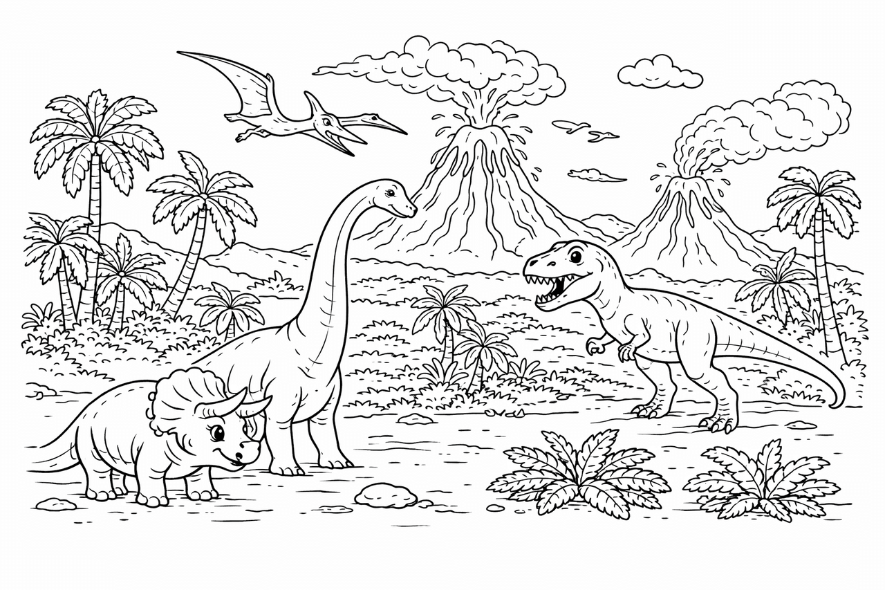 Prähistorische Landschaft - Ausmalbild