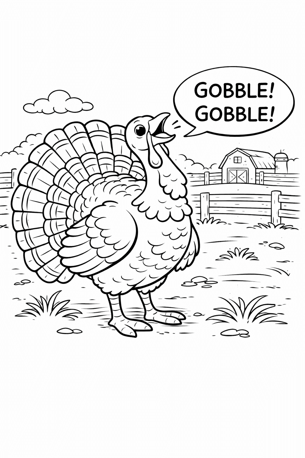 Pute vor Stall - Ausmalbild